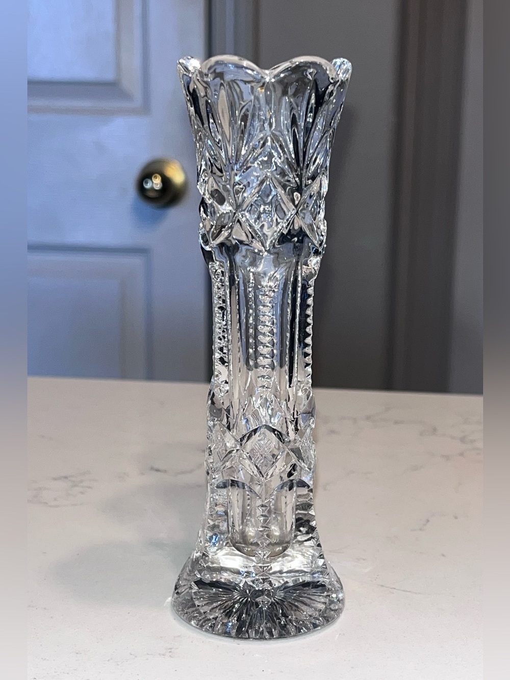 antique American Brilliant Period (ABP) cut crystal stem glass vase 5 3/4” tall